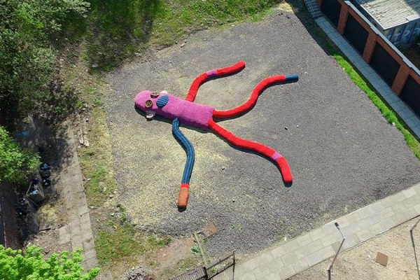 Art student stuffs world's largest sock monkey in Britain Art student stuffs world's largest sock monkey in Britain